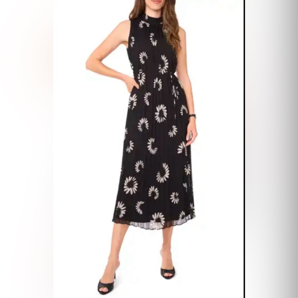 NWT Halogen Daisy Print Sleeveless Pleated Maxi Dress XS